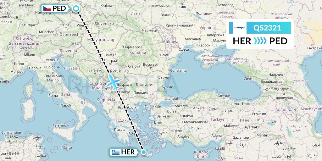QS2321 Smartwings Flight Map: Heraklion to Pardubice