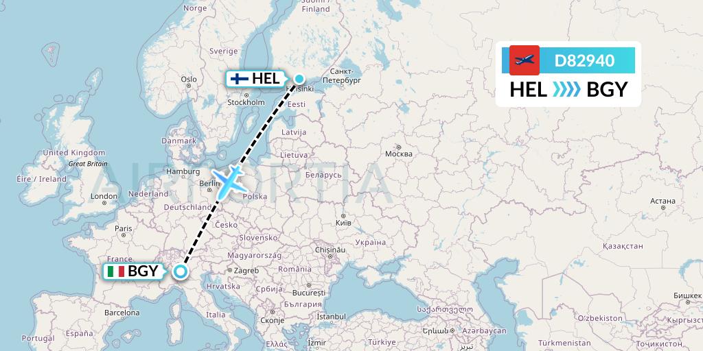 D82940 Norwegian Air International Flight Map: Helsinki to Milan