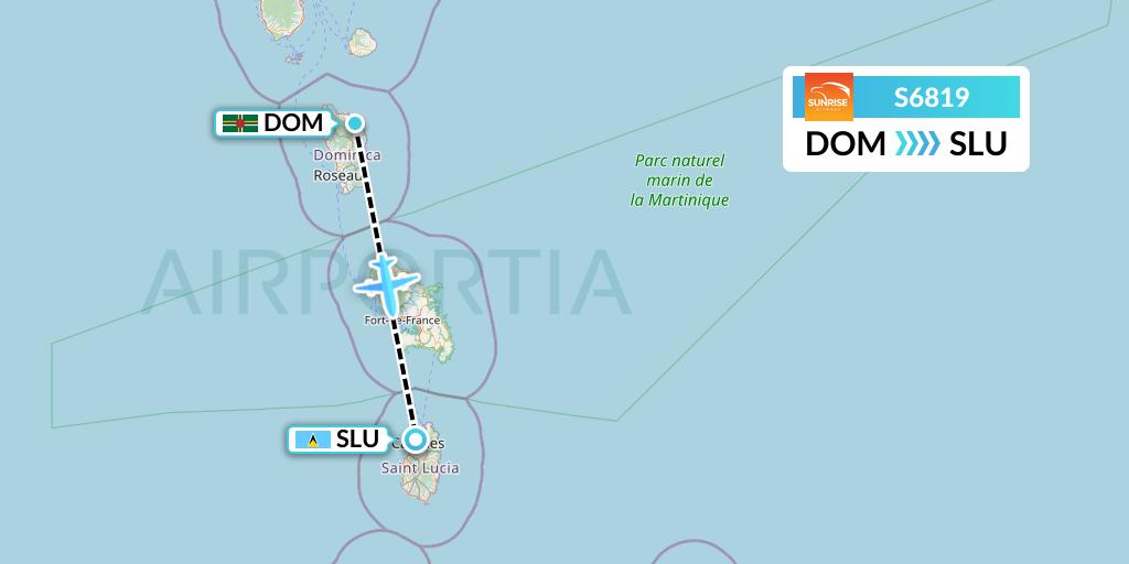 S6819 Sunrise Airways Flight Map: Dominica to Castries