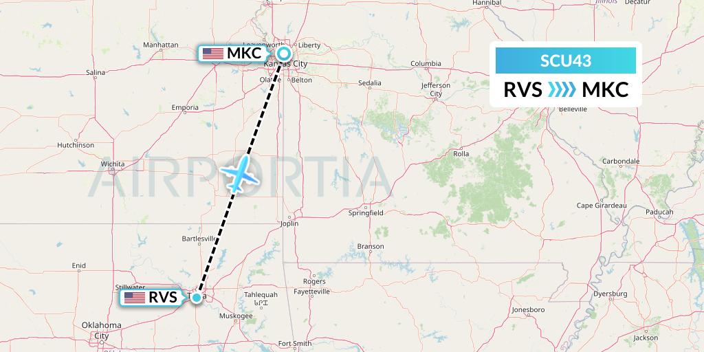 SCU43 Air Scorpio Flight Map: Tulsa to Kansas City