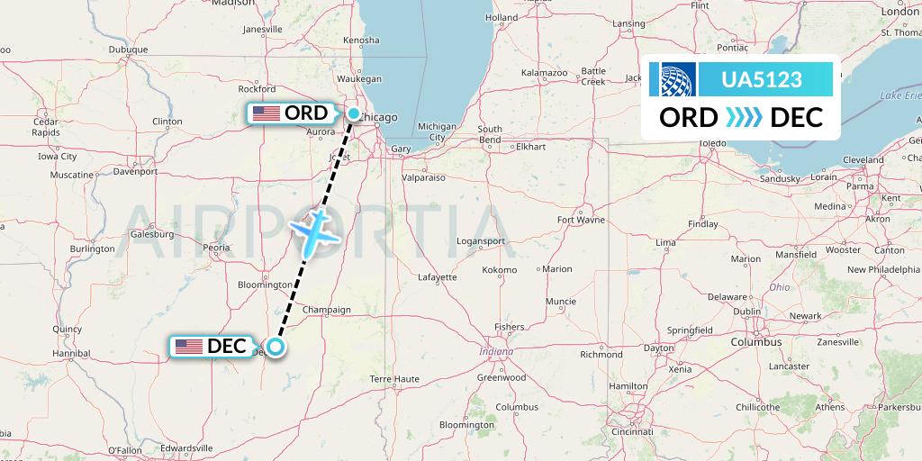UA5123 United Airlines Flight Map: Chicago to Decatur