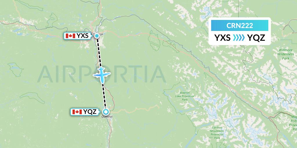 CRN222 Aerocaribbean Flight Map: Prince George to Quesnel