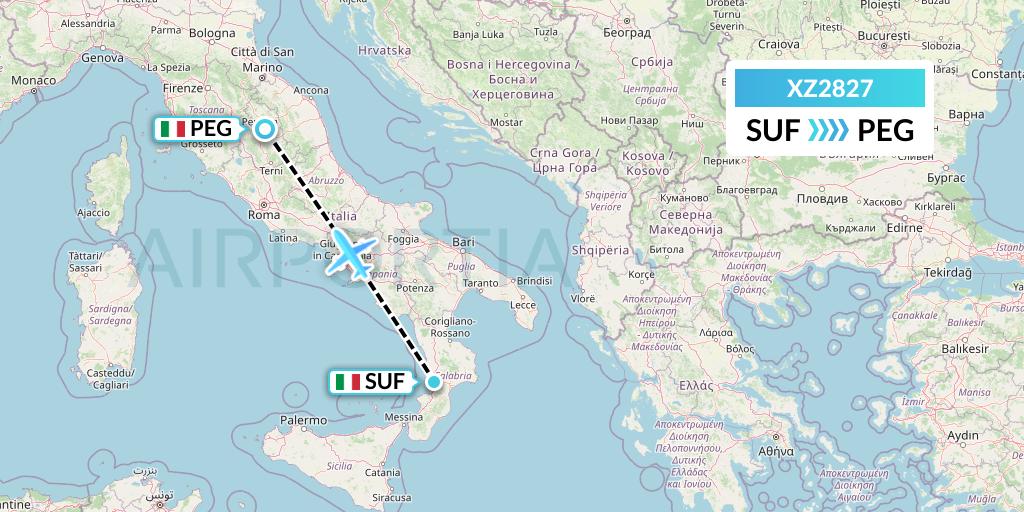 XZ2827 Aeroitalia Flight Map: Lamezia Terme to Perugia