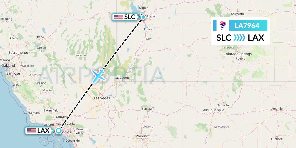 LA7964 LAN Airlines Flight Map: Salt Lake City to Los Angeles