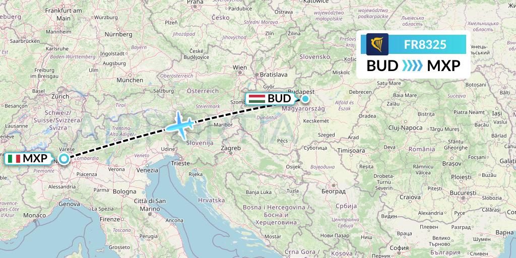 FR8325 Ryanair Flight Map: Budapest to Milan