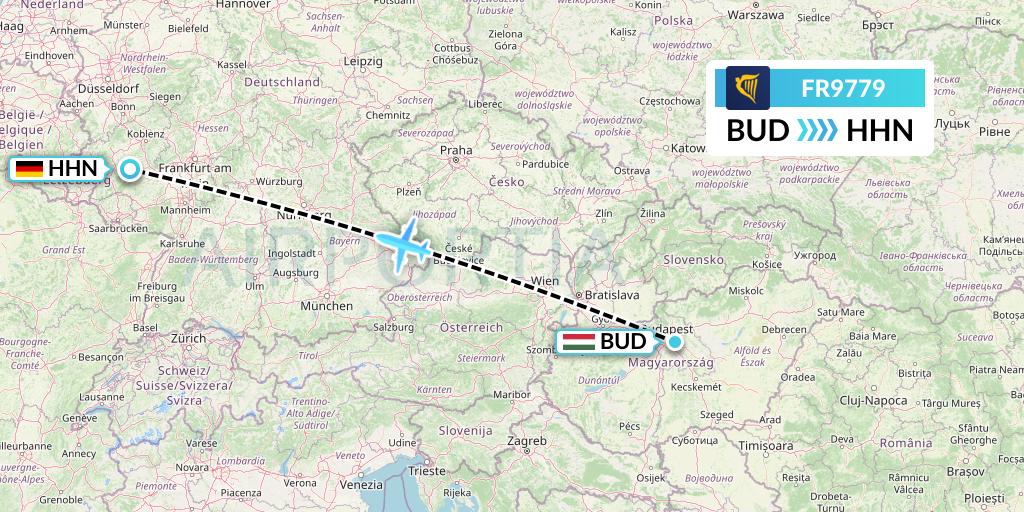 FR9779 Ryanair Flight Map: Budapest to Hahn