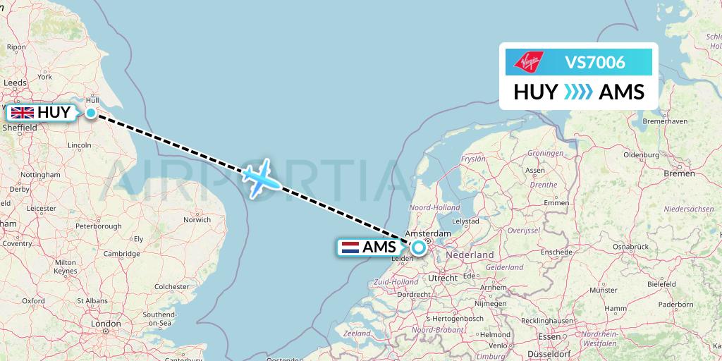 VS7006 Virgin Atlantic Airways Flight Map: Humberside to Amsterdam
