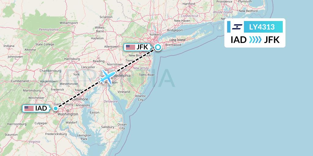 LY4313 El Al Flight Map: Washington to New York