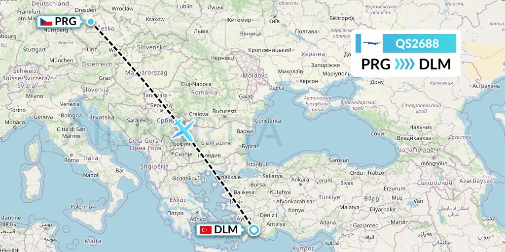 QS2688 Smartwings Flight Map: Prague to Dalaman