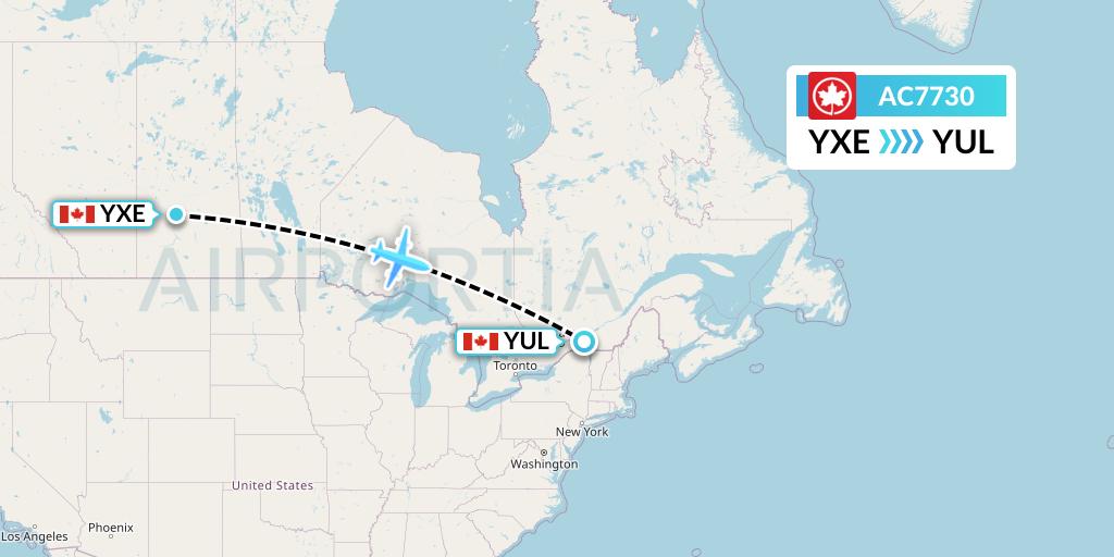 AC7730 Air Canada Flight Map: Saskatoon to Montreal