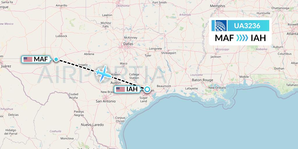 UA3236 United Airlines Flight Map: Midland to Houston