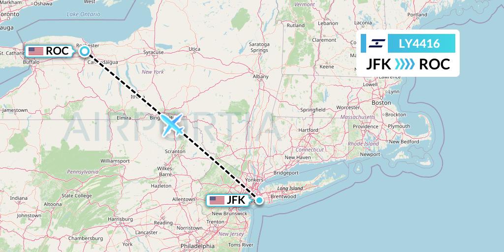 LY4416 El Al Flight Map: New York to Rochester