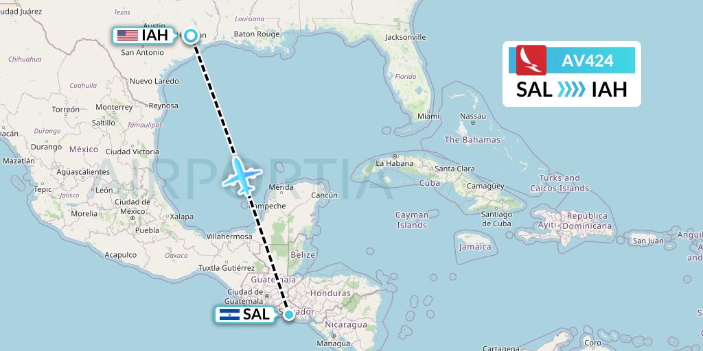 AV424 Avianca Flight Map: San Salvador to Houston
