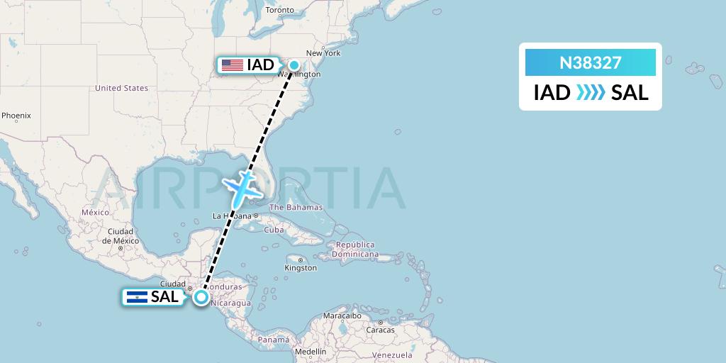 N38327 Vuela El Salvador Flight Map: Washington to San Salvador