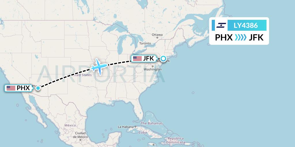 LY4386 El Al Flight Map: Phoenix to New York