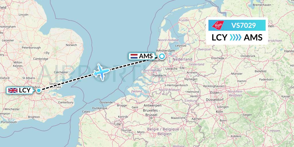 VS7029 Virgin Atlantic Airways Flight Map: London to Amsterdam