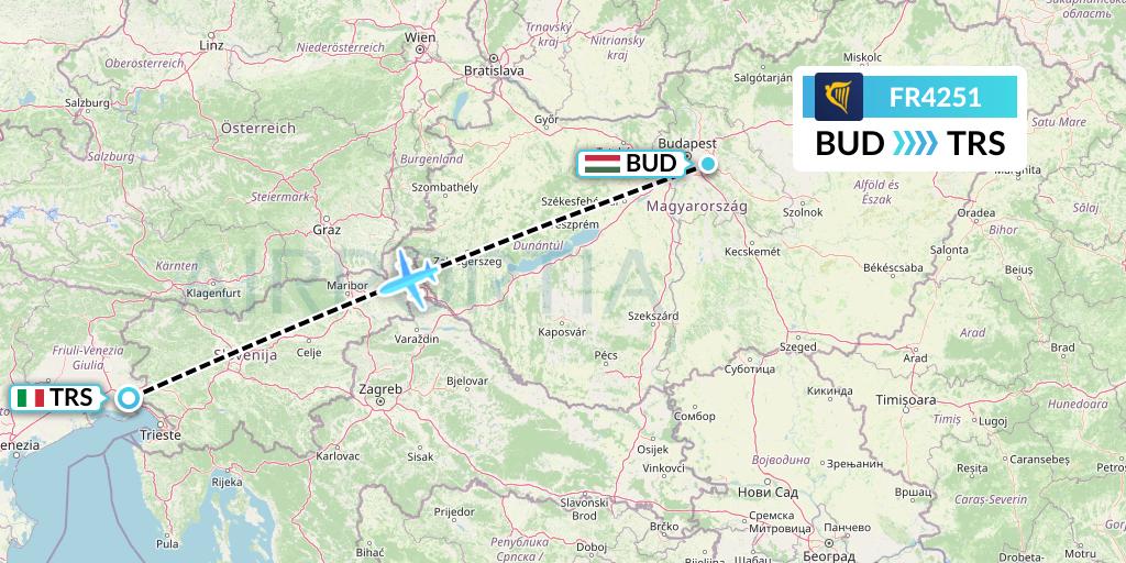 FR4251 Ryanair Flight Map: Budapest to Trieste