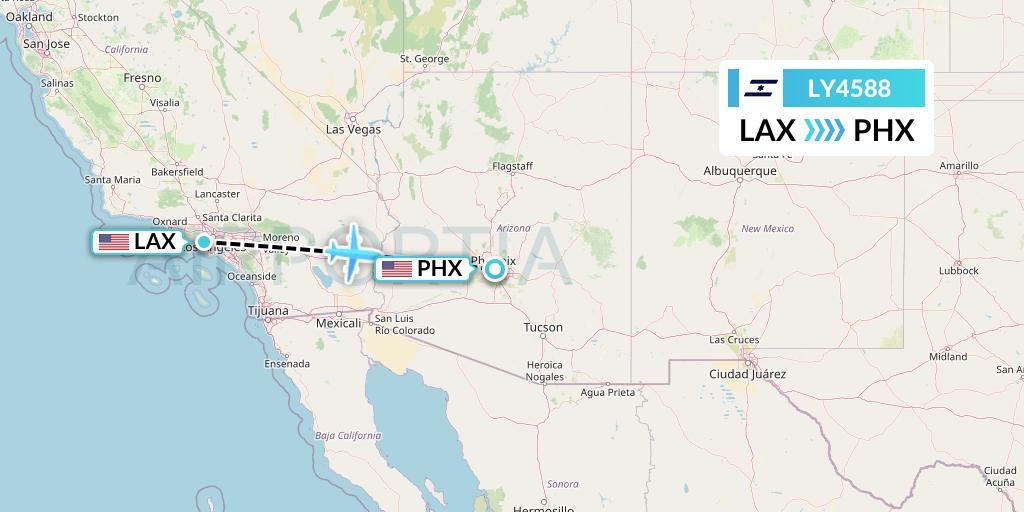 LY4588 El Al Flight Map: Los Angeles to Phoenix