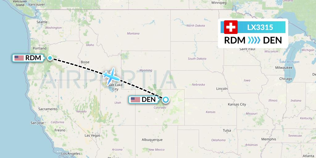 LX3315 Swiss Flight Map: Redmond to Denver