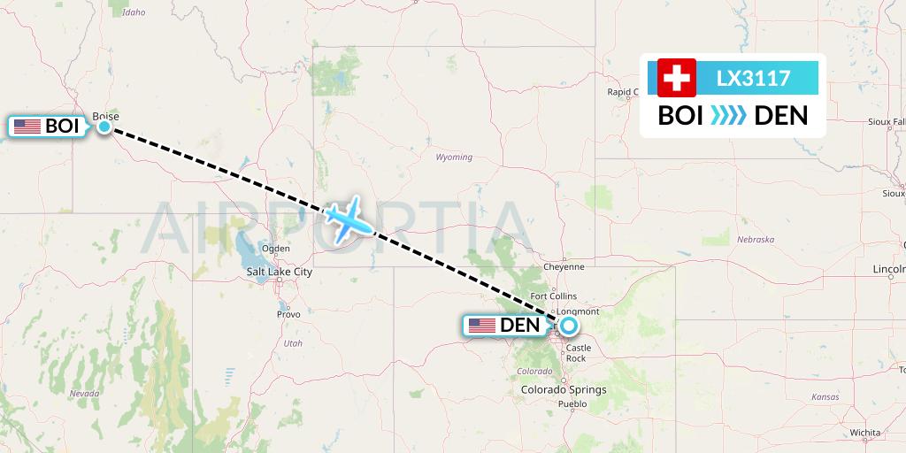 LX3117 Swiss Flight Map: Boise to Denver