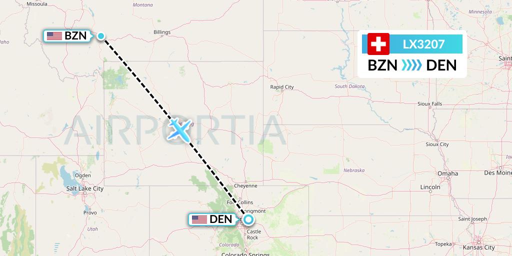 LX3207 Swiss Flight Map: Bozeman to Denver