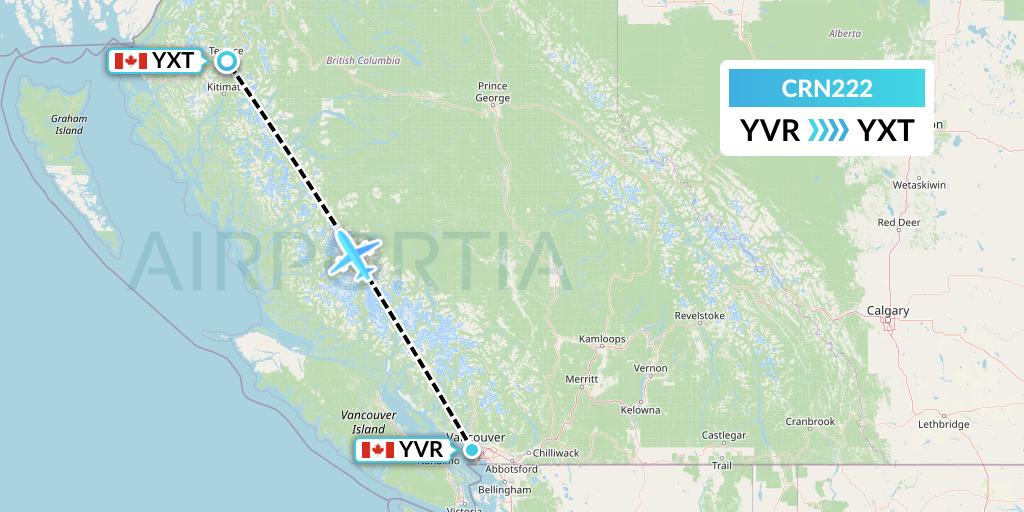 CRN222 Aerocaribbean Flight Map: Vancouver to Terrace
