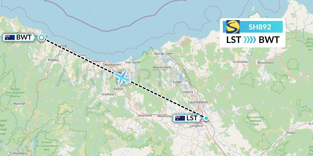 SH892 Sharp Airlines Flight Map: Launceston to Burnie
