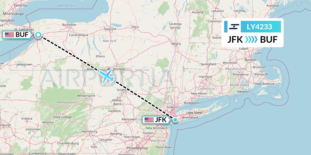 LY4233 El Al Flight Map: New York to Buffalo