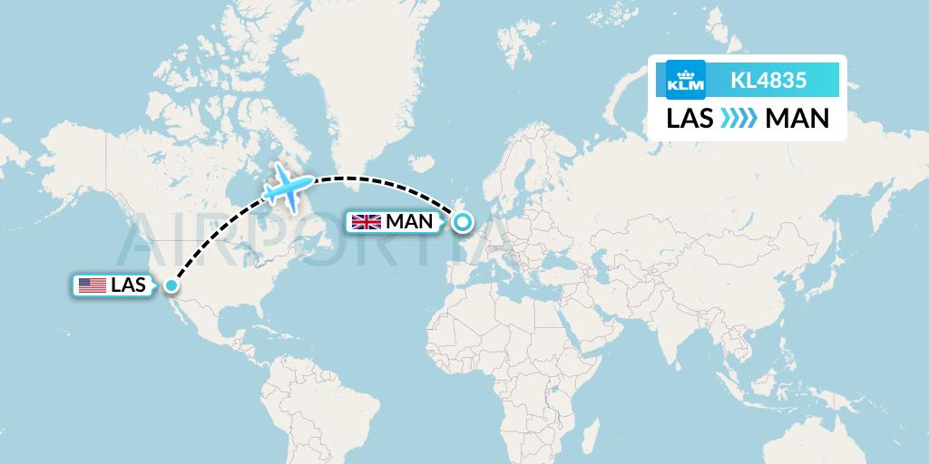 KL4835 KLM Flight Map: Las Vegas to Manchester