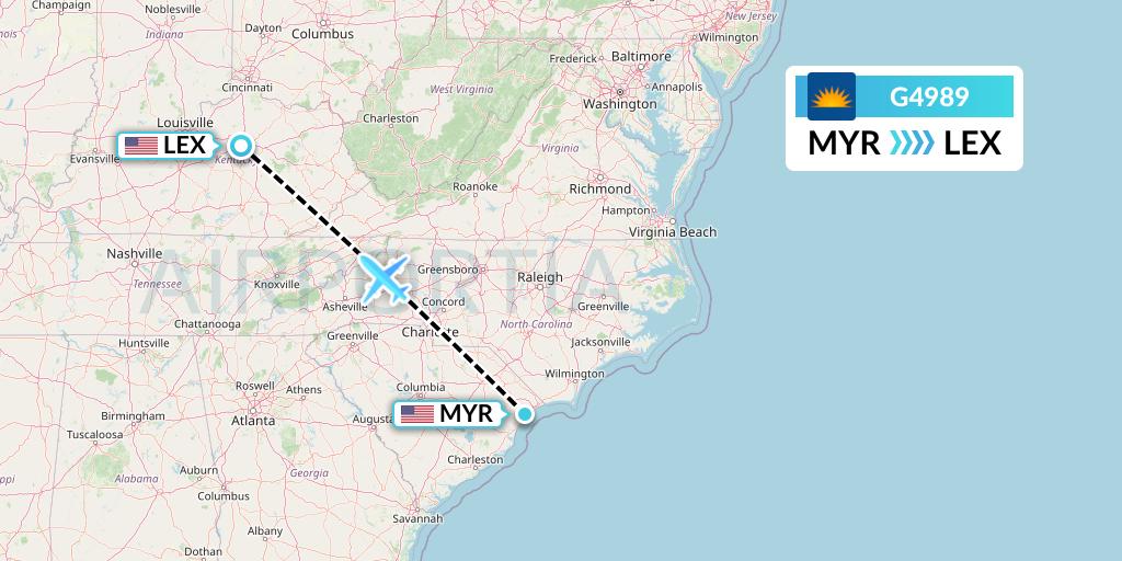 G4989 Allegiant Air Flight Map: Myrtle Beach to Lexington