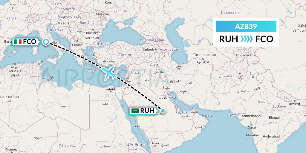 AZ839 ITA Airways Flight Map: Riyadh to Rome