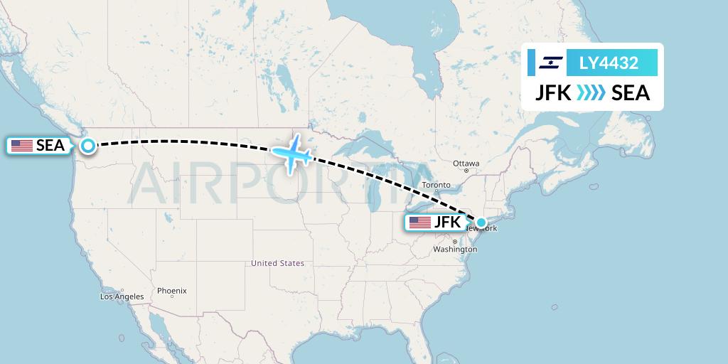 LY4432 El Al Flight Map: New York to Seattle