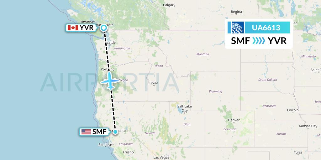UA6613 United Airlines Flight Map: Sacramento to Vancouver