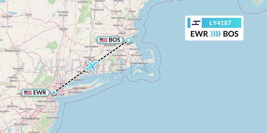 LY4187 El Al Flight Map: New York to Boston