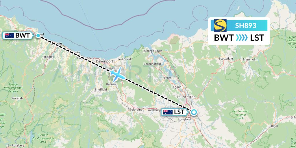SH893 Sharp Airlines Flight Map: Burnie to Launceston
