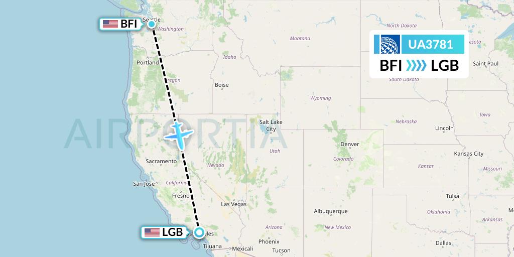 UA3781 United Airlines Flight Map: Seattle to Long Beach