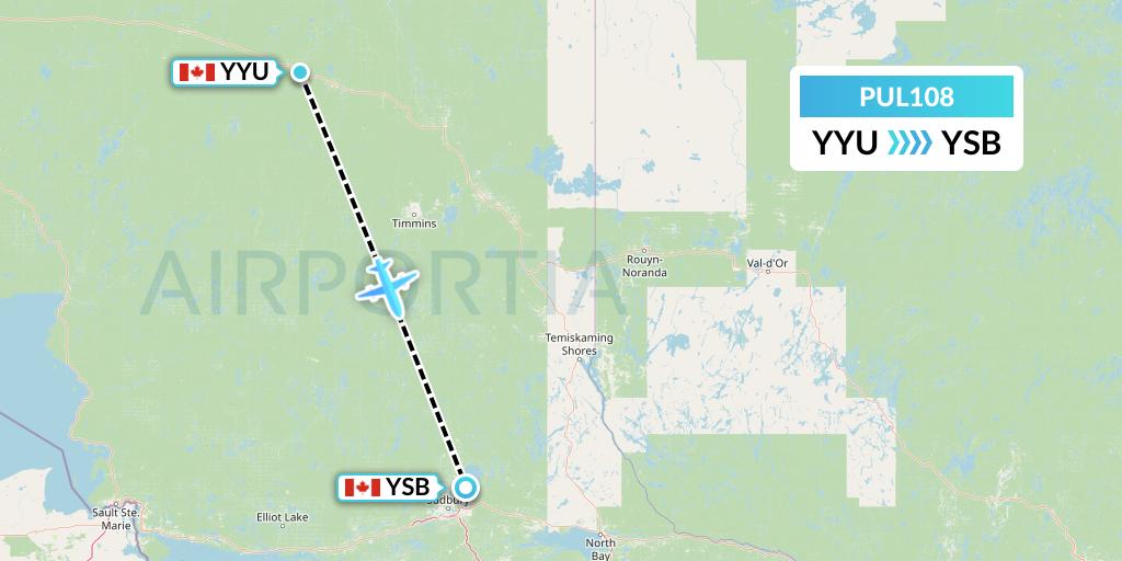 PUL108 Ornge Air Flight Map: Kapuskasing to Sudbury