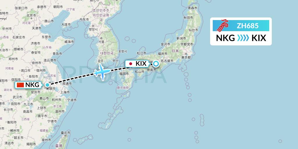 ZH685 Shenzhen Airlines Flight Map: Nanjing to Osaka