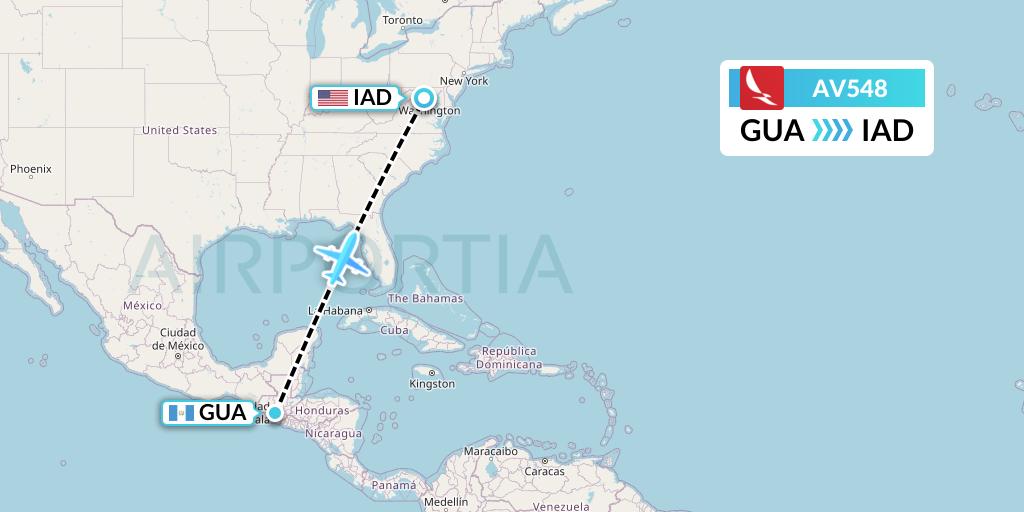 AV548 Avianca Flight Map: Guatemala City to Washington