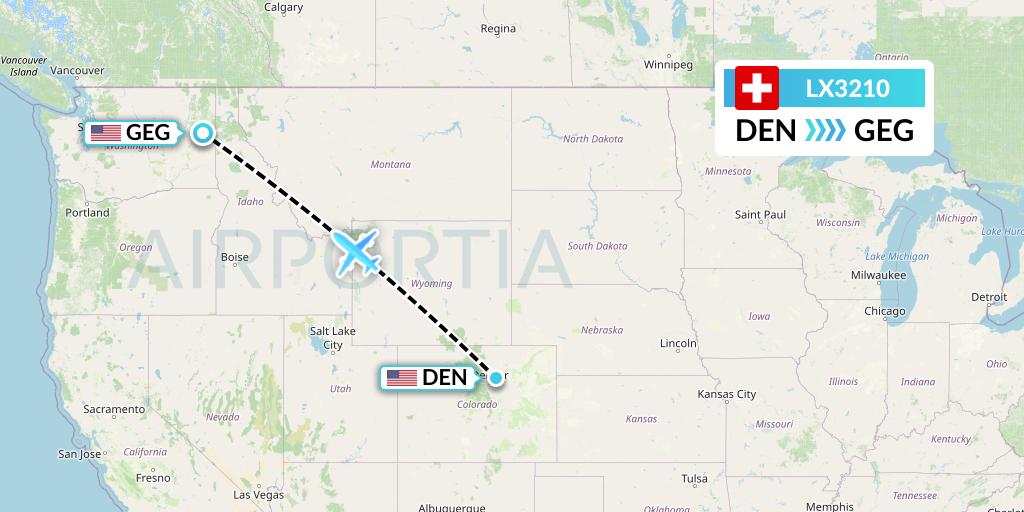 LX3210 Swiss Flight Map: Denver to Spokane
