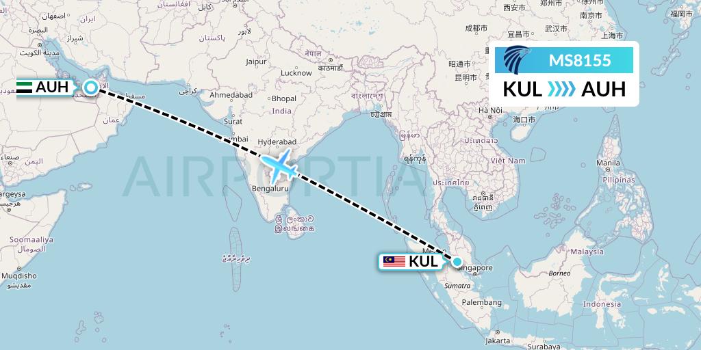 MS8155 EgyptAir Flight Map: Kuala Lumpur to Abu Dhabi