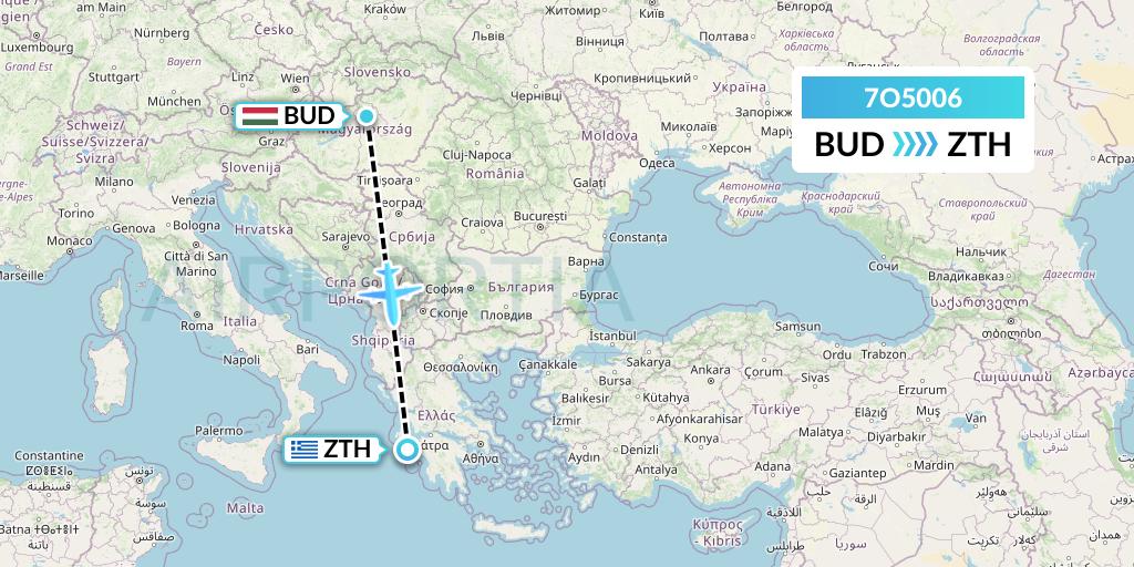 7O5006 Travel Service Hungary Flight Map: Budapest to Zakynthos
