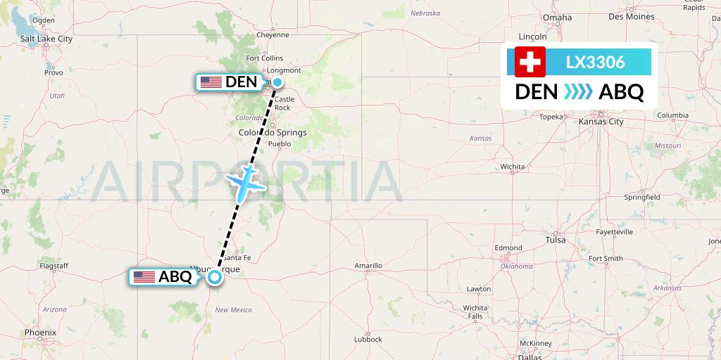 LX3306 Swiss Flight Map: Denver to Albuquerque