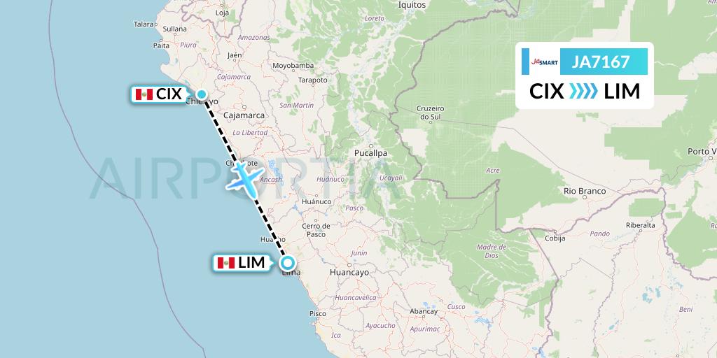 JA7167 JetSMART Flight Map: Chiclayo to Lima