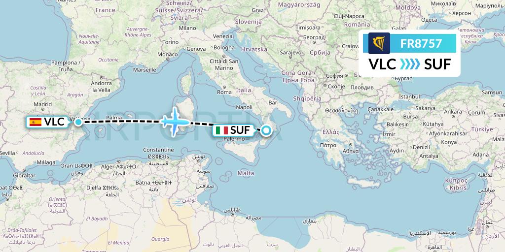 FR8757 Ryanair Flight Map: Valencia to Lamezia Terme