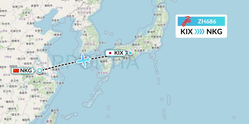 ZH686 Shenzhen Airlines Flight Map: Osaka to Nanjing