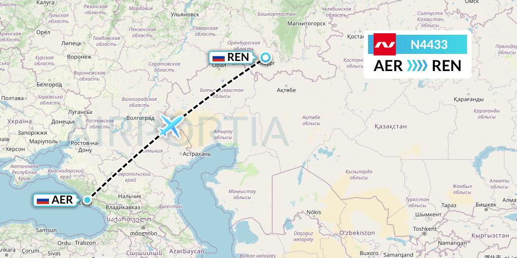 N4433 Nordwind Airlines Flight Map: Sochi to Orenburg