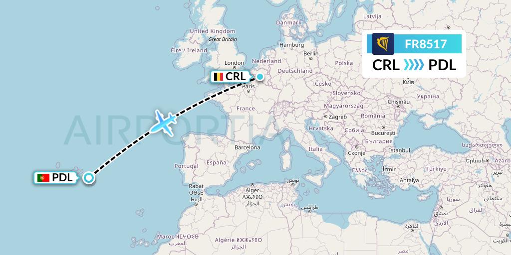 FR8517 Ryanair Flight Map: Brussels to Ponta Delgada
