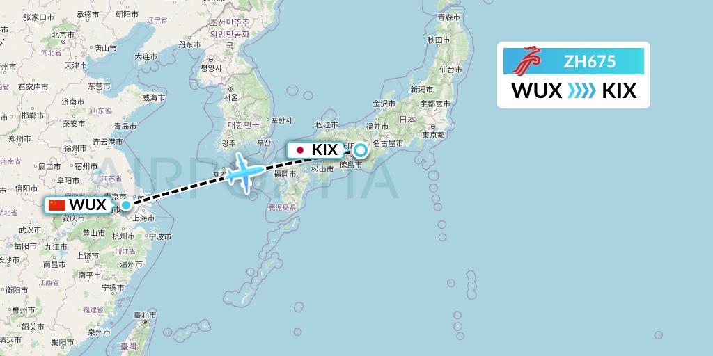 ZH675 Shenzhen Airlines Flight Map: Wuxi to Osaka