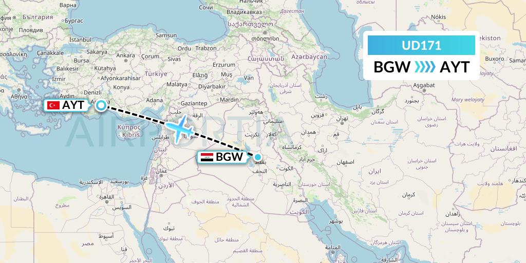 UD171 UR Airlines Flight Map: Baghdad to Antalya